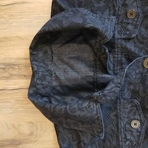 Black Floral and Lace Printed Jean Jacket